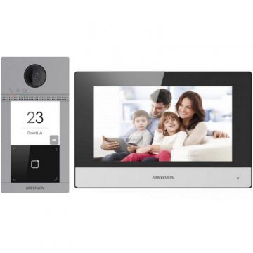 Hikvision DS-KIS604-P(C) IP Video Intercom Kit – 1 Button, 7″ Monitor, WiFi, PoE, Mifare Reader, Video Intercom