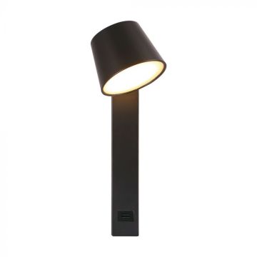 V-TAC 8W LED Metal Wall Light with USB Port Cylindrical Design and 180° Adjustable Light Beam Black Color 3000K - 23406