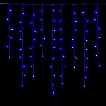 ETTROIT 120 LED Curtain Lights, 3M, Blue Light, White Cable, IP65, Extendable, Flash Effect, With hanging wires at alternating lengths (30-70-40-60 cm) for a cascade effect