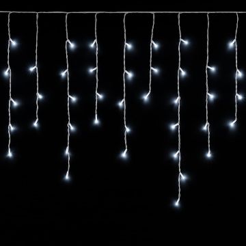ETTROIT 120 LED Light Curtain, 3M, White Light, White Cable, IP65, Extendable, Flash Effect, With hanging wires at alternating lengths (30–70–40–60 cm) for a cascade effect, Christmas garland