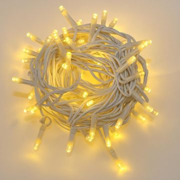 ETTROIT 100 LED String Lights, 10M, Yellow Light, White Cable, IP65, Extendable, Flash Effect, Christmas Garland, Shops, Balcony