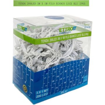 ETTROIT 200 LED String Lights, 3M, Blue Light, White Cable, IP65, Extendable, Flash Effect, With 1 Meter Uniform Wires, Christmas Garland, Shops, Christmas Balcony