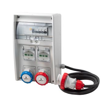 Fanton ULISSE 250 IP44 9kW Distribution Board 2 CEE Sockets + 2 P40 with 4m Cable 74224