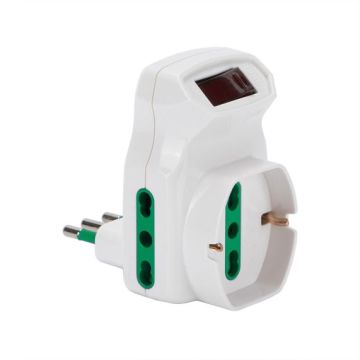 FANTON 87317 Triple adapter from small 10A plug to 2 16A bypass sockets - 1 Schuko bypass socket with switch