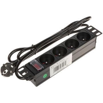10" Rack Mount Power Strip with 4 CEE 7/5 Sockets 3500W 1.8m Cable with Backlit Switch
