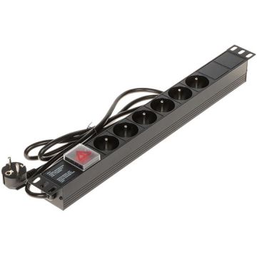 19" Rack Mount Power Strip with 6 CEE 7/5 Sockets 3680W Backlit Switch
