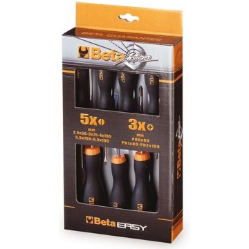 Set of 8pcs flathead and cross screwdrivers Easy series Beta 1203/D8P