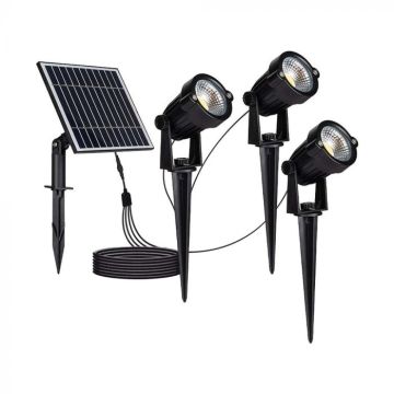 V-TAC VT-11031 Led spotlight with spike garden lamp with solar panel 3 pcs x1.2W black color light 3000k IP65 - 20489
