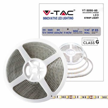 V-TAC VT-5050 Strip 300 LED SMD 5050 strip 5Mt 11W/mt IP65 60led/mt 12v Natural White 4000K - 212150