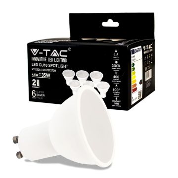V-TAC VT-2225 Led spotlight 4.5W SMD GU10 cold white 6500K satin cover box 6 pieces - SKU 212741