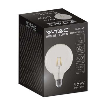 V-TAC VT-1983 Led bulb Globe 6W transparent filament E27 G125 warm white light 3000K - 214304