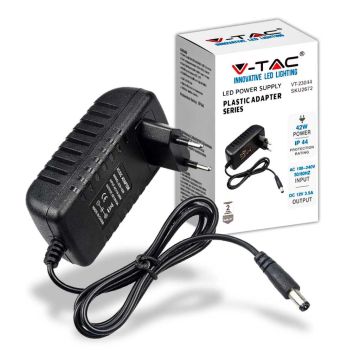 V-TAC VT-23044 Stabilized switching power supply 42W 12V 3.5A jack 2.1mm Plug&amp;play in plastic - SKU 2672