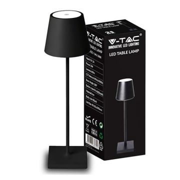 V-TAC VT-7703 LED Table Lamp 3W Natural White 4000K with 4000mA Battery ON/OFF Button Dimmable Touch Color Black IP20 - SKU 2888