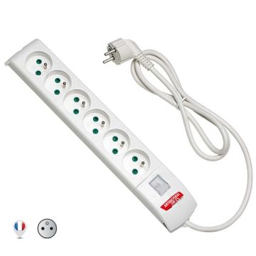 FIDO Multisocket 6 sockets french std. 2P+E 16A with luminous switch white body antibacterial by Biocote against 99% of viruses Fanton 4202002FRAB