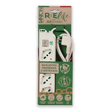 Multisocket OMEGA ECO 4 sockets schuko Italian/German 2P+T 16A cable 1,5m plug italian std. 2P+T 10A with switch Fanton 474204ECO