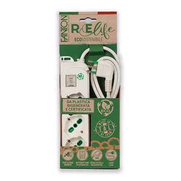 Multisocket OMEGA ECO 3 sockets schuko Italian/German 2P+T 16A cable 1,5m plug italian std. 2P+T 10A with switch Fanton 474604ECO