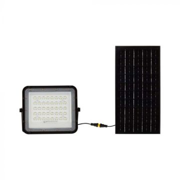 V-TAC VT-80W Black led spotlight with 10W solar panel and remote control LED Floodlight with replaceable battery 6400K 3m Cable - 7823
