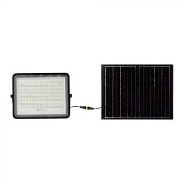 V-TAC VT-180W Black led spotlight with 20W solar panel and remote control LED Floodlight with replaceable battery 6400K 3m Cable - 7827