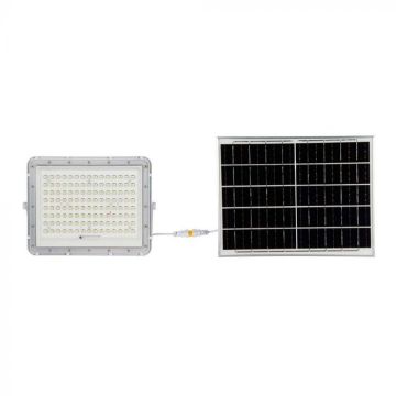 V-TAC VT-180W White led spotlight with 20W solar panel and remote control LED Floodlight with replaceable battery 4000K 3m Cable - 7846