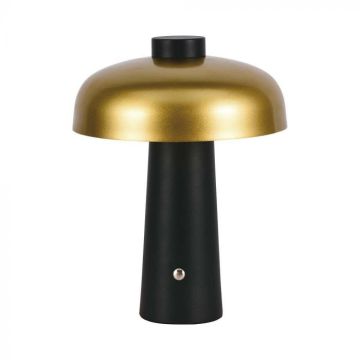 V-TAC VT-1050 LED Table Lamp 3W CCT 3in1 Black and Gold Rechargeable with USB C Touch Dimmable 180x240mm - 7946