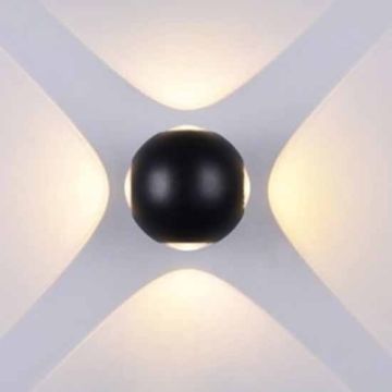 V-TAC VT-834 4W LED wall light warm white 3000K aluminium black round body IP65 - SKU 8553
