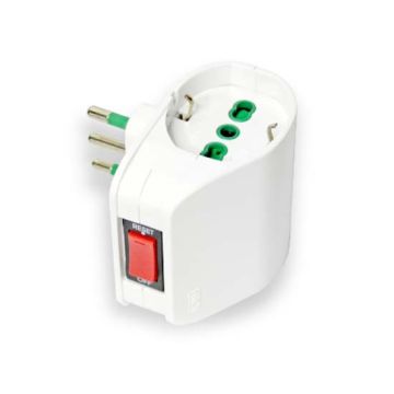 Double adaptor plug italian std. 2P+E 10A 2 sockets italian-dual-size/german std. 2P+E 16A with overload switch Fanton 87310