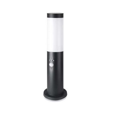 V-TAC VT-838 ground fixing Wall bollard lamp 45cm with PIR sensor stainless steel black body IP44 holder 1xE27 - sku 8985