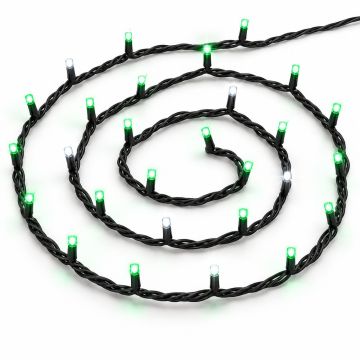 ETTROIT catena luminosa 100 LED 10 m, luce verde, cavo nero, flash bianco