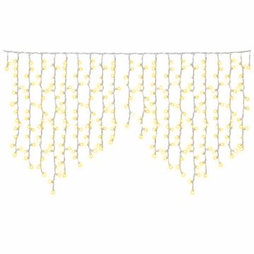 ETTROIT tenda luminosa a cadute alternate 216 LED 5 m, luce gialla, cavo bianco, flash bianco