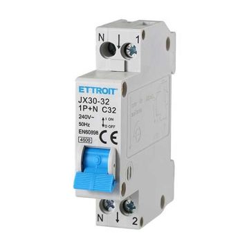 Magnetic thermal switch 1P+N 32A 220V 1 DIN module Ettroit JX153240