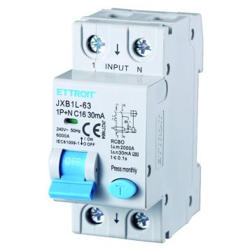 ETTROIT Differential Circuit Breaker 1P+N 16A 30mA 220V-6KA CLASS A JX271664