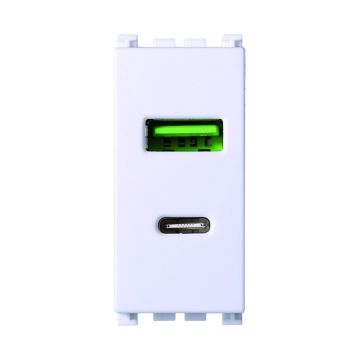 ETTROIT USB Socket 2 Ports 3.1A USB-A + USB Type C Compatible With Vimar Arkè White Color - VA3002B