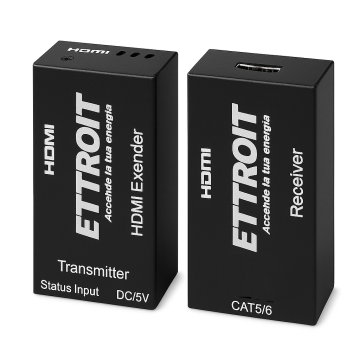 ETTROIT 4K HDMI extender on 60m lan cable, TX-RX UTP CAT6 POE kit, POC Loop-Out ET5003
