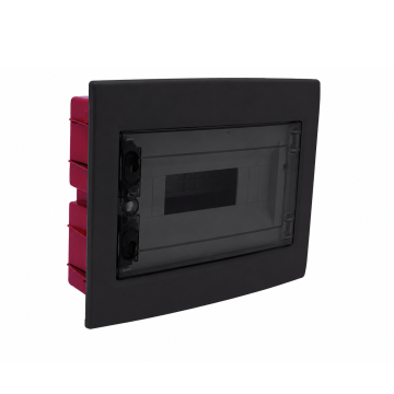 ETTROIT 18-module IP40 flush-mounted electrical switchboard, black with smoked transparent door - DB110918B
