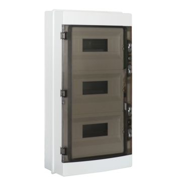 ETTROIT 36-module waterproof wall-mounted control panel, IP65, RAL 7035 grey, with smoked transparent door - DB120936