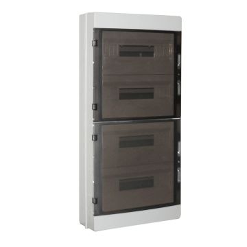 ETTROIT 72-module waterproof wall-mounted control panel, IP65, RAL 7035 grey, with smoked transparent door - DB120972