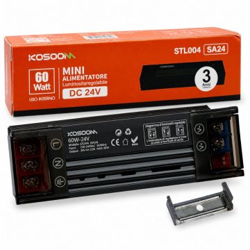 KOSOOM SA24 Slim Switching Power Supply 24V 2.5A 60W Dimmable DIP Switch IP20 Black