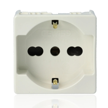 GEWISS GW20246 Italian/German Schuko socket 250V Ac - 2P+E 16A Bivalent - P40 - 2 Modules - System White