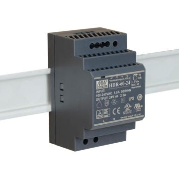 MeanWell HDR-60-24 Ultra Slim Power Supply Step Shape DIN Rail Single Output 60W 24V 2.5A