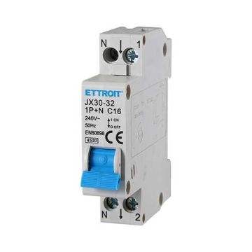 Magnetic thermal switch 1P+N 16A 4.5Ka 220V 1 DIN module Ettroit JX151640