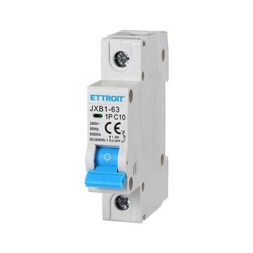 Automatic circuit breaker 1P 10A 220V 1 DIN module Ettroit JXB1-63-1P-10A