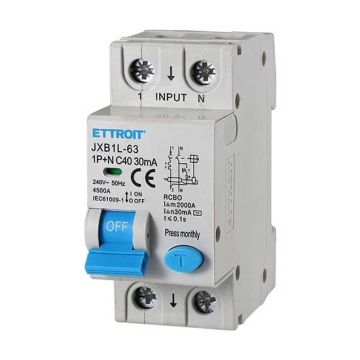 Differential circuit breaker protective device 1P+N 40A 4.5kA 30mA 220V 2 Modules DIN Ettroit JXB1L-63-1P+N-40A