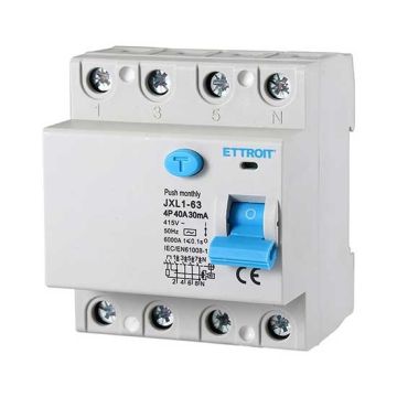 ETTROIT Pure Residual Current Circuit Breaker 4P 40A 6kA 30mA 380V Lifesaver 4 DIN Modules JX344061