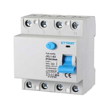 ETTROIT Pure Residual Current Circuit Breaker 4P 63A 6kA 30mA 380V Lifesaver 4 DIN Modules JX346361