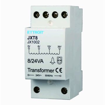 DIN-rail intercom transformer 220–240 V / 8–12–24 V ETTROIT JX1002