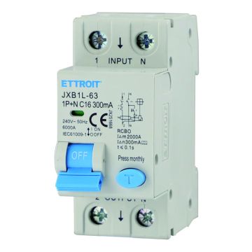 ETTROIT JX251668 Differential Circuit Breaker 1P+N 16A 300mA 220V-6KA CLASS A