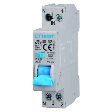 ETTROIT RCBO 1P+N C20 20A 30mA 4.5 kA Differential Circuit Breaker JX252040