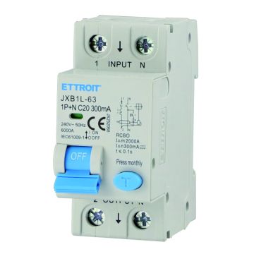 ETTROIT JX252068 Differential Circuit Breaker 1P+N 20A 300mA 220V-6KA CLASS A