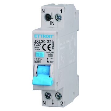 ETTROIT Differential circuit breaker RCBO 1P+N C32 32A 30mA 4.5 kA JX253240