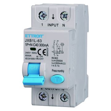 ETTROIT JX254068 RCBO 1P+N C40 40A 300mA Class A 6kA Differential Circuit Breaker